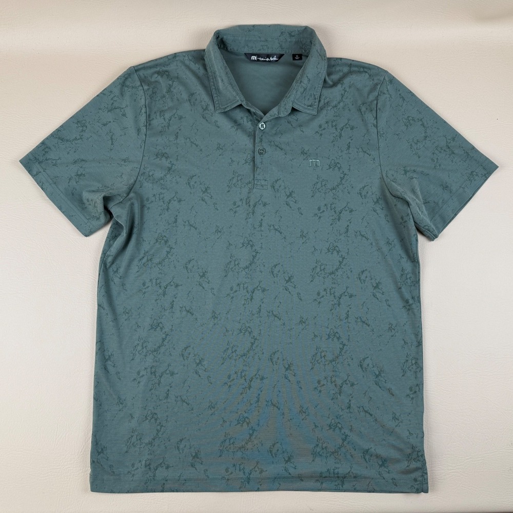 TravisMathew XL Polo Golf Sage Green Cotton Blend Marble Print Logo